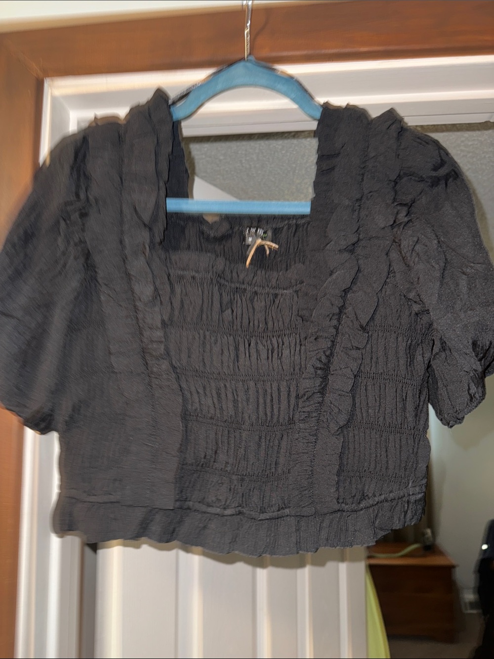 Free the Roses Black Smocked Ruffle Crop Top